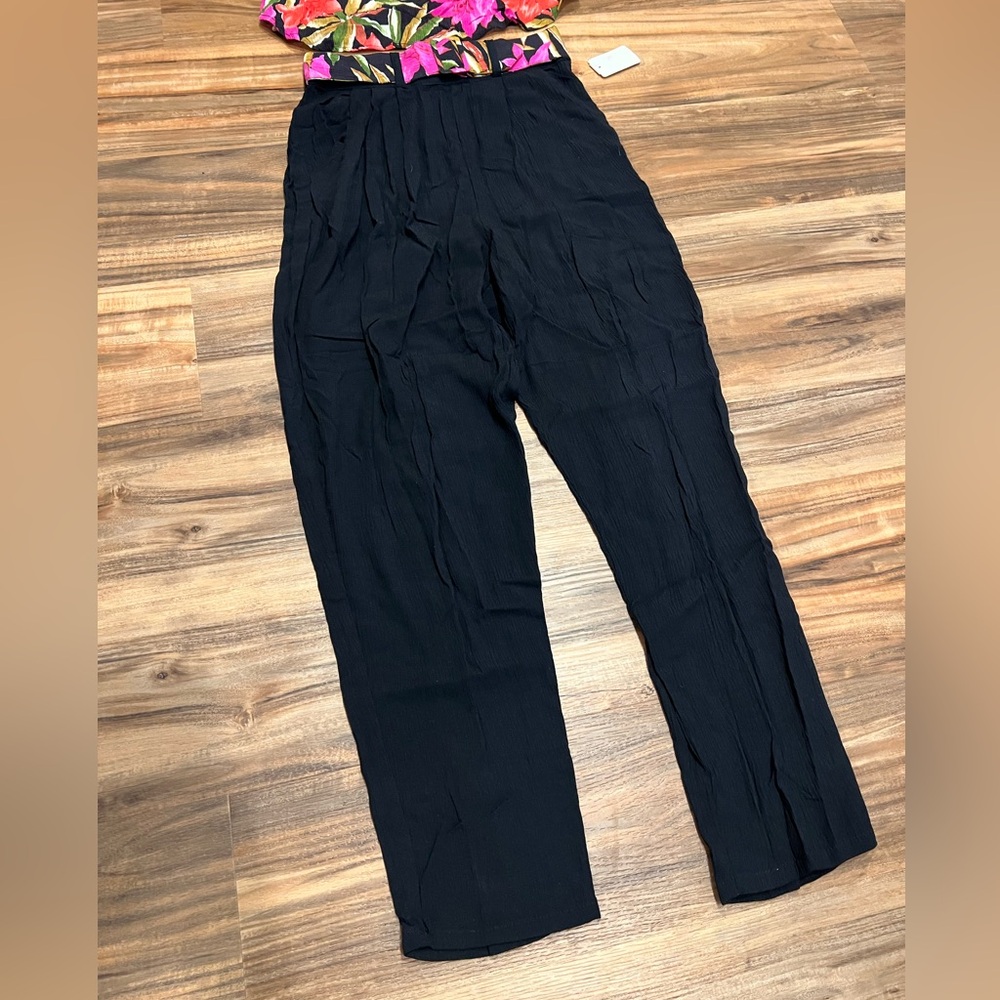 NWT Vintage Fritzi California Floral/Black Blouse (Size S)/Pants (Size M) Set - Picture 2 of 13
